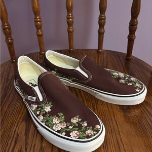 Vans Maroon Red Rose Slip Ons